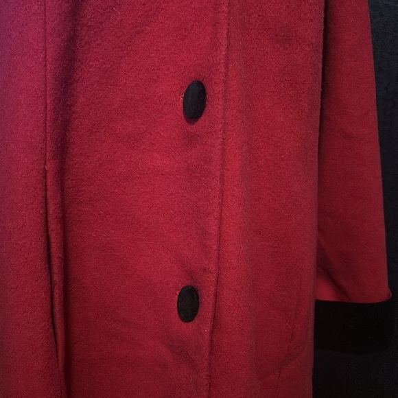 Donnybrook red and black 100% wool coat with genuine fur trim hood size 12 - Picture 2 of 11